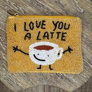 Beaded Coin Purse Gold Coffee Latte Wallet Travel Pouch Womens Accessories NEW!